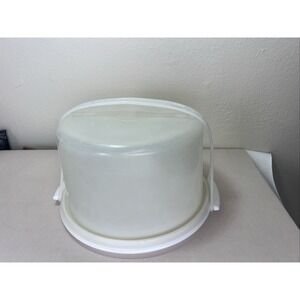 Vintage Tupperware 12" Round Cake Taker Carrier White Base w/ Clear Lid